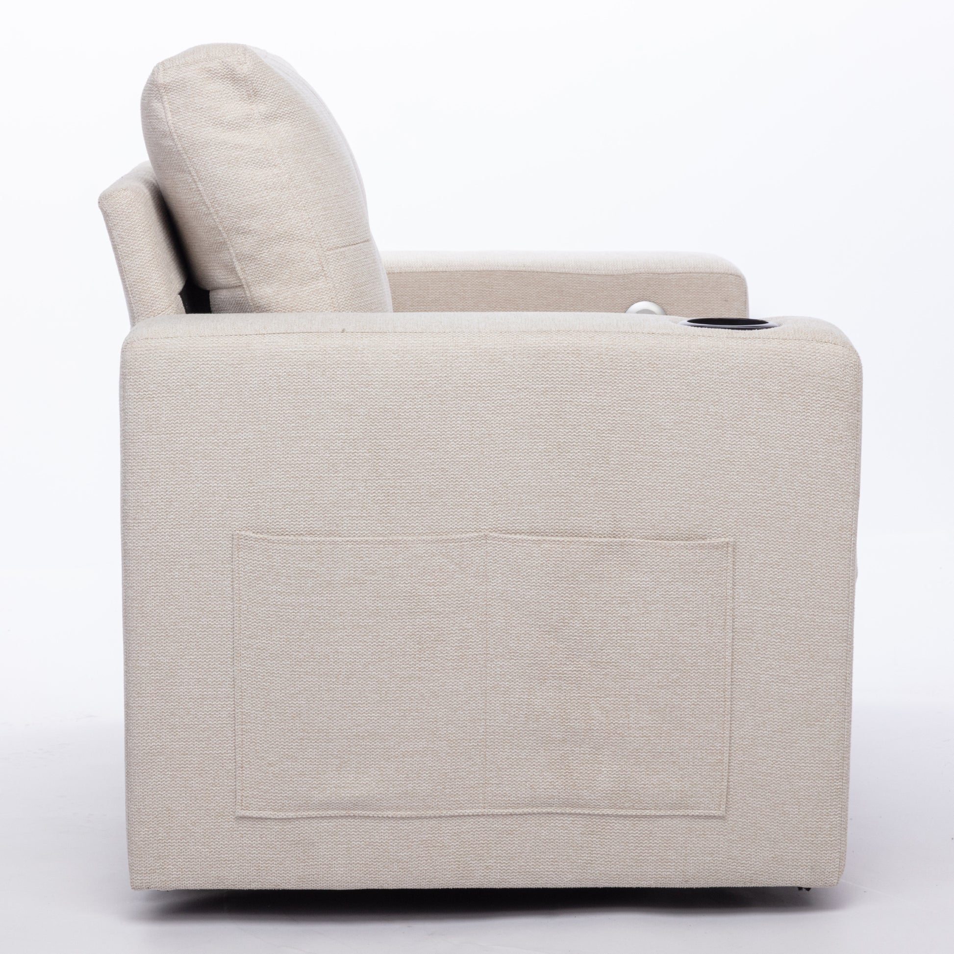 Modern Swivel Accent Sofa Chair, Ergonomic Casual 90 Degree Swivel Single Sofa Seat With Drink Holder Living Room Chair ,Soft Egyptian Velvet Sofa Chair White Brown Wood Primary Living Space Delicate Duty Pine 1 Seat White Linen Soft Cushion Back Art