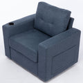 Modern Swivel Accent Sofa Chairergonomic Casual 90 Degree Swivel Single Sofa Seat With Drink Holder Living Room Chair ,Soft Egyptian Velvet Sofa Chair Blue Brown Wood Primary Living Space Delicate Duty Pine 1 Seat Blue Linen Soft Cushion Back Art