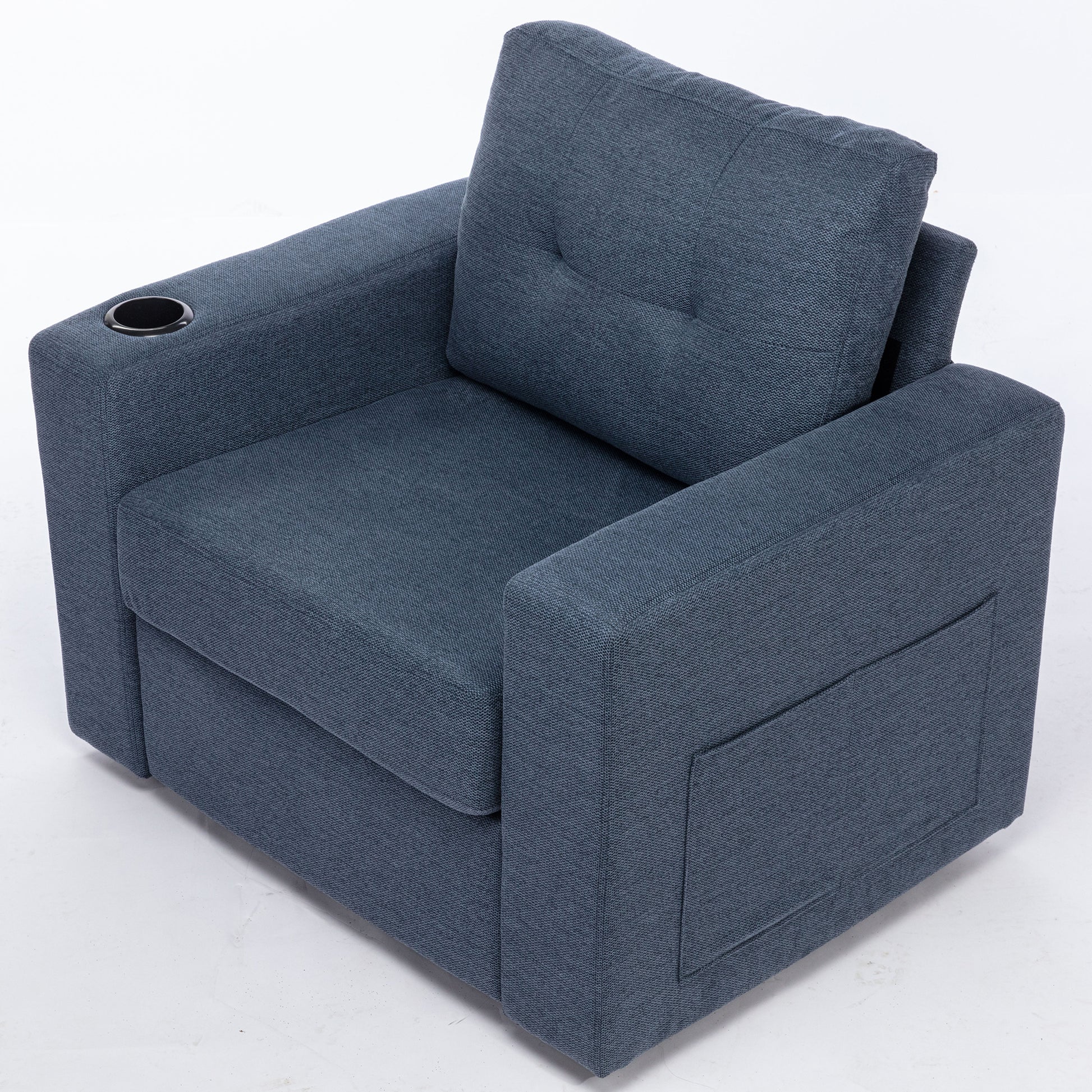 Modern Swivel Accent Sofa Chairergonomic Casual 90 Degree Swivel Single Sofa Seat With Drink Holder Living Room Chair ,Soft Egyptian Velvet Sofa Chair Blue Brown Wood Primary Living Space Delicate Duty Pine 1 Seat Blue Linen Soft Cushion Back Art