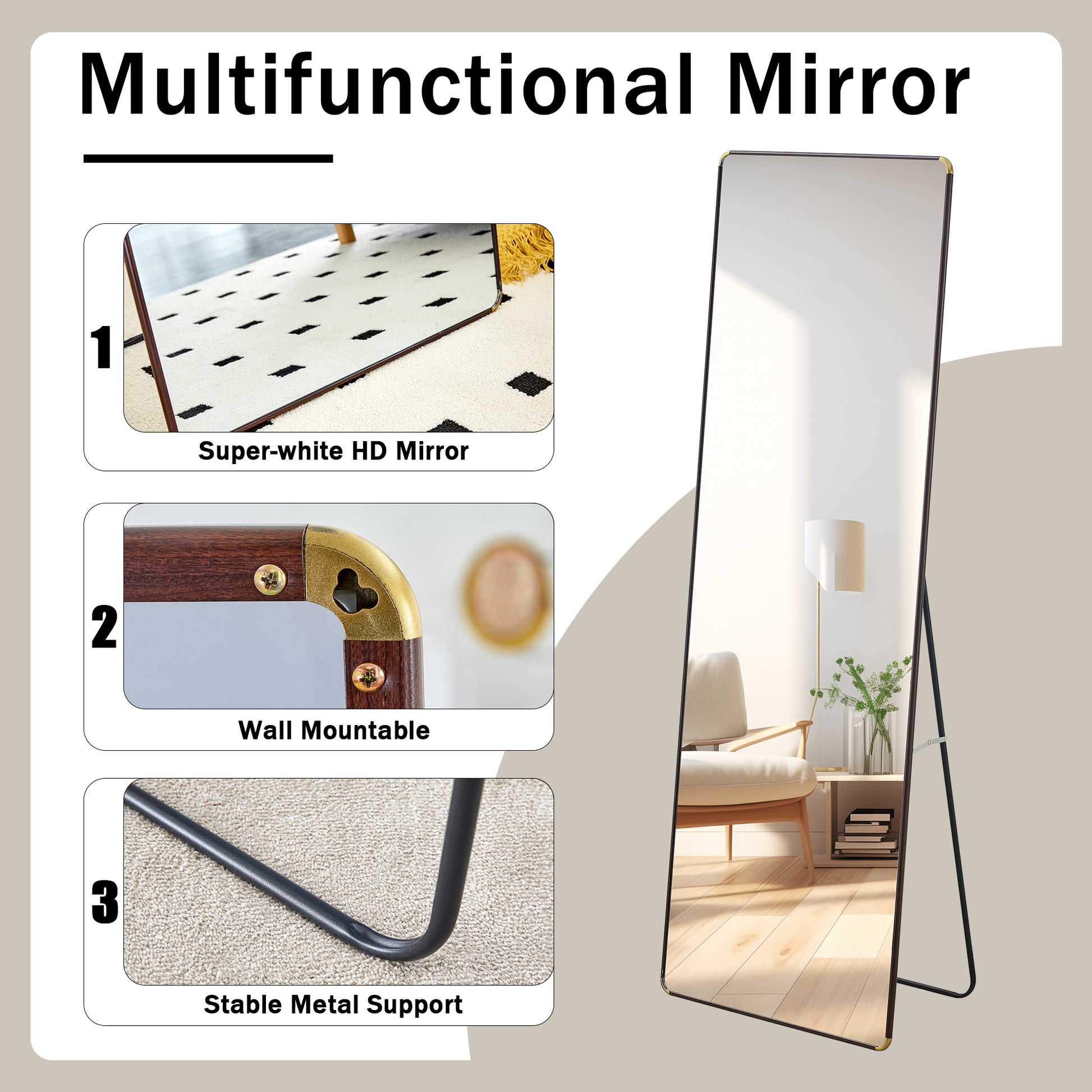 The 4Th Generation Floor Standing Full Length Mirror. Wall Mirror, Bathroom Makeup Mirror, Bedroom Foyer, Clothing Store, Wall Mounted.65 "* 23.2" Transparent Glass