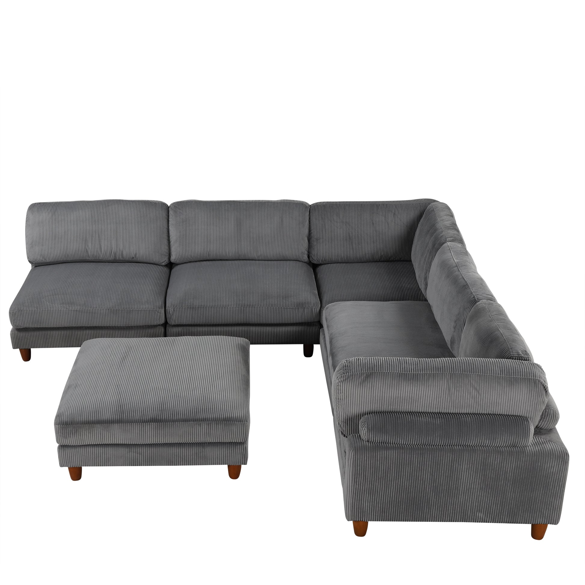 163''Modular Sectional Sofa,With Ottoman L Shaped Corner Sectional For Living Room,Office, Apartment 6 Seater Grey Polyester 6 Seat