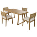 Multi Person Outdoor Acacia Wood Dining Table And Chair Set, Thick Cushions, Suitable For Balcony, Vourtyard, And Garden. Beige Acacia Wood