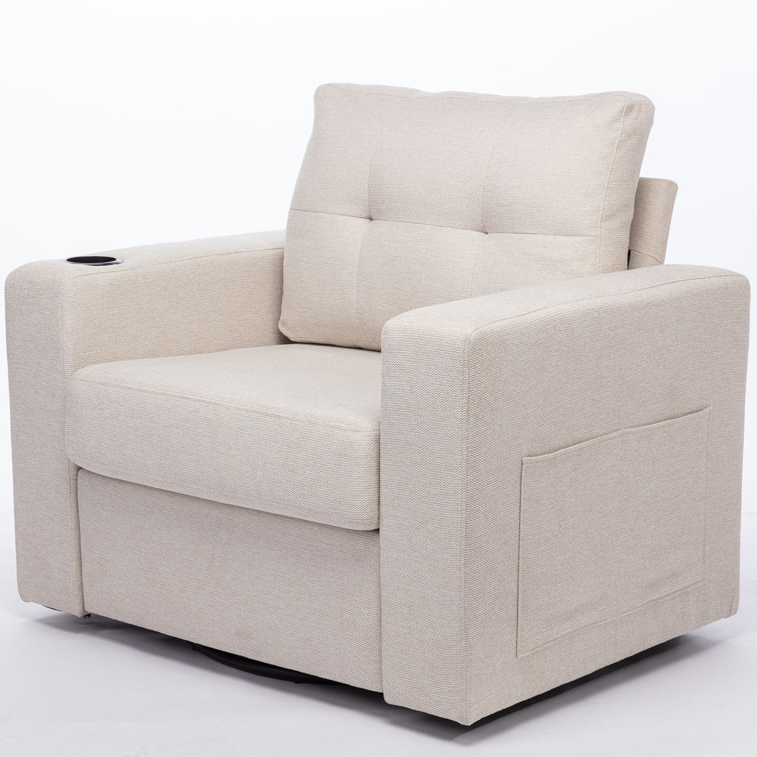 Modern Swivel Accent Sofa Chair, Ergonomic Casual 90 Degree Swivel Single Sofa Seat With Drink Holder Living Room Chair ,Soft Egyptian Velvet Sofa Chair White Brown Wood Primary Living Space Delicate Duty Pine 1 Seat White Linen Soft Cushion Back Art
