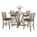 5Pcs Set Counter Table Set Square Counter Table Solid Wood Modern Farmhouse Rustic Look Distressed Look Light Brown Dining Room Fixed Table Rubberwood Square Dining Table With Chair Wood Grayish Brown Ladder Back Seats 4 48 Inches American