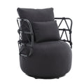 Coolmore Upholstered Tufted Living Room Chair Textured Linen Fabric Accent Chair With Metal Stand Black Linen
