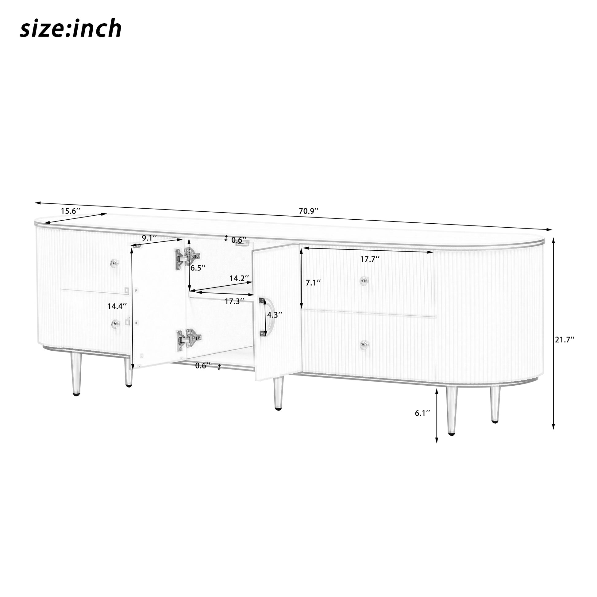 Modern Tv Stand For Tvs Up To 80 Inches, Entertainment Center With 4 Drawers And 1 Cabinet, Wood Tv Console Table With Metal Legs And Handles For Living Room White 70 79 Inches Mdf