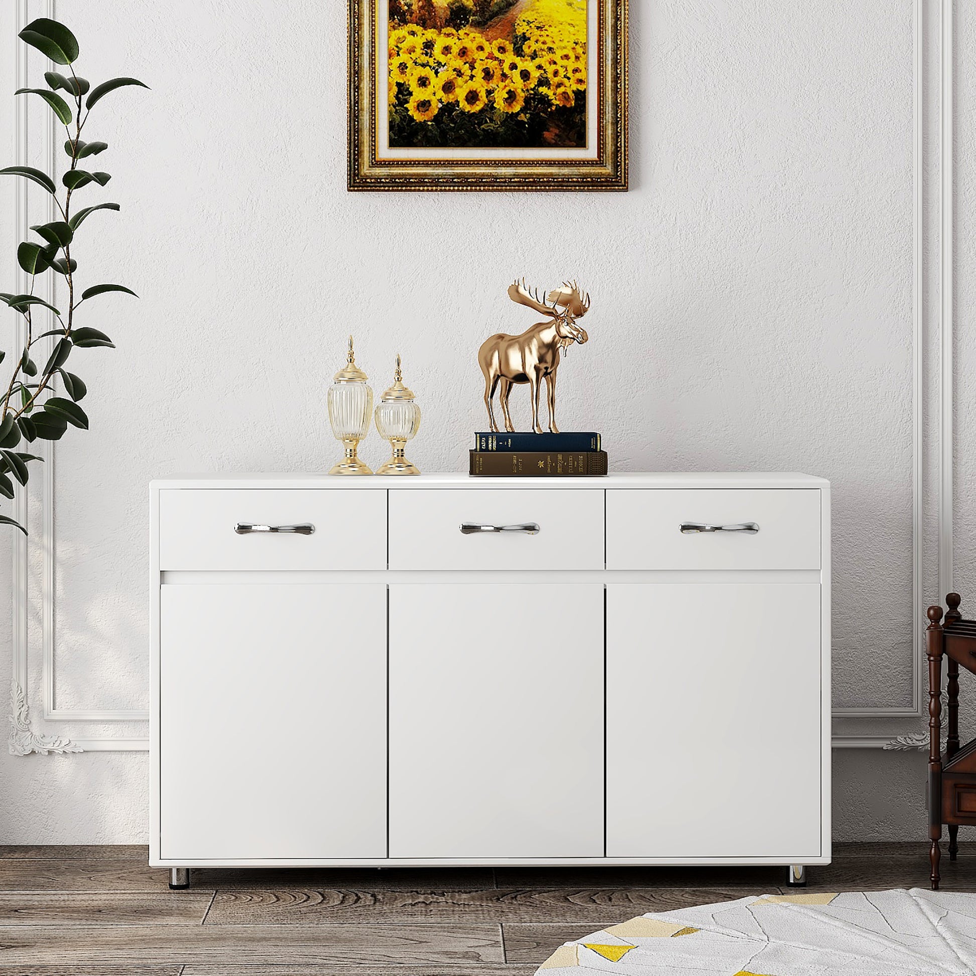 Three Doors Side Table White White Mdf