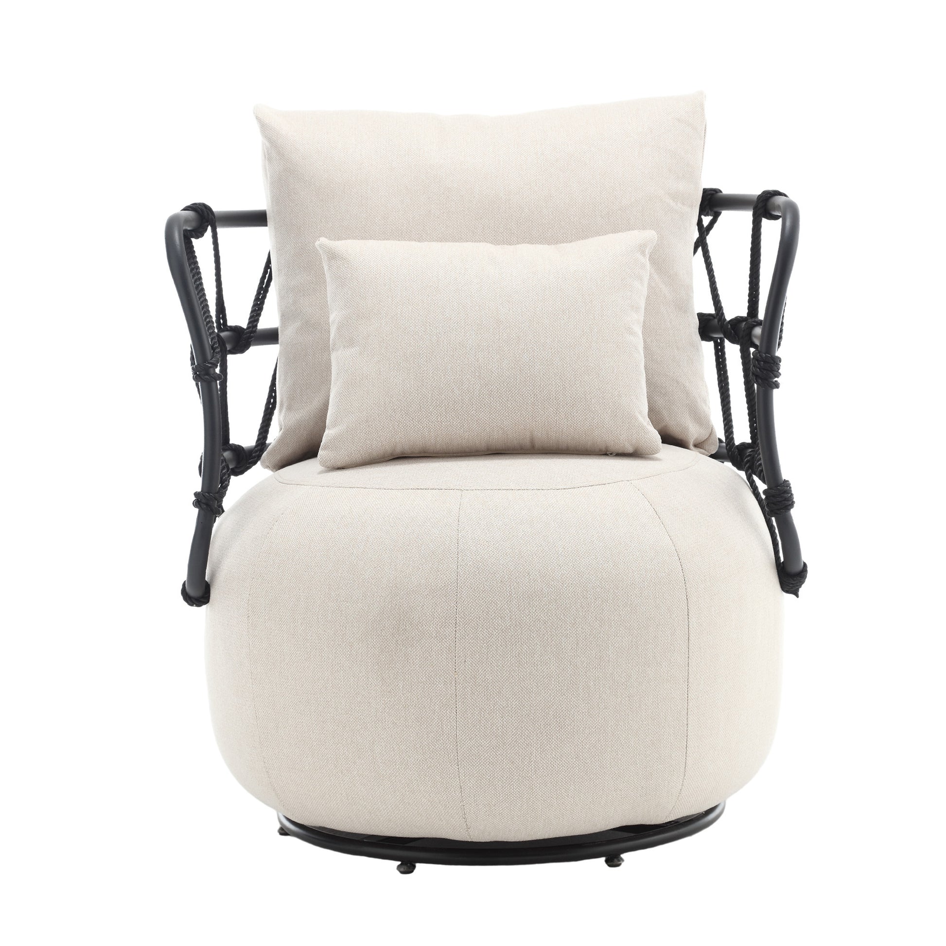 Coolmore Upholstered Tufted Living Room Chair Textured Linen Fabric Accent Chair With Metal Stand Beige Linen