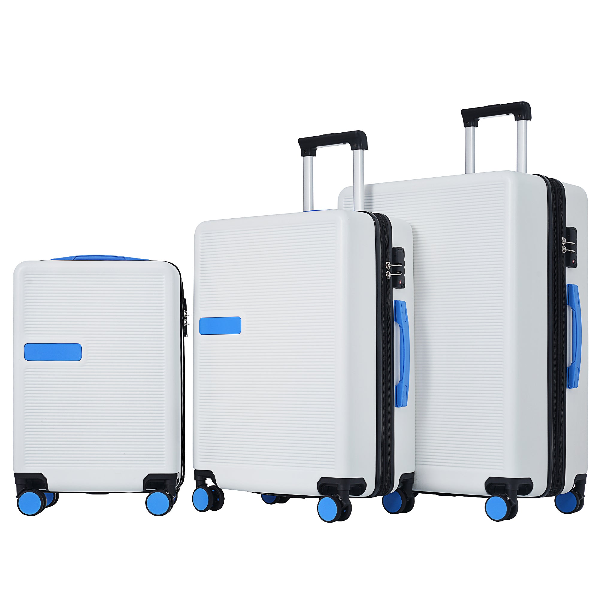 Contrast Color 3 Piece Luggage Set Hardside Spinner white+blue-abs