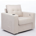 Modern Swivel Accent Sofa Chair, Ergonomic Casual 90 Degree Swivel Single Sofa Seat With Drink Holder Living Room Chair ,Soft Egyptian Velvet Sofa Chair White Brown Wood Primary Living Space Delicate Duty Pine 1 Seat White Linen Soft Cushion Back Art