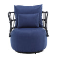 Coolmore Upholstered Tufted Living Room Chair Textured Linen Fabric Accent Chair With Metal Stand Navy Primary Living Space Foam Linen
