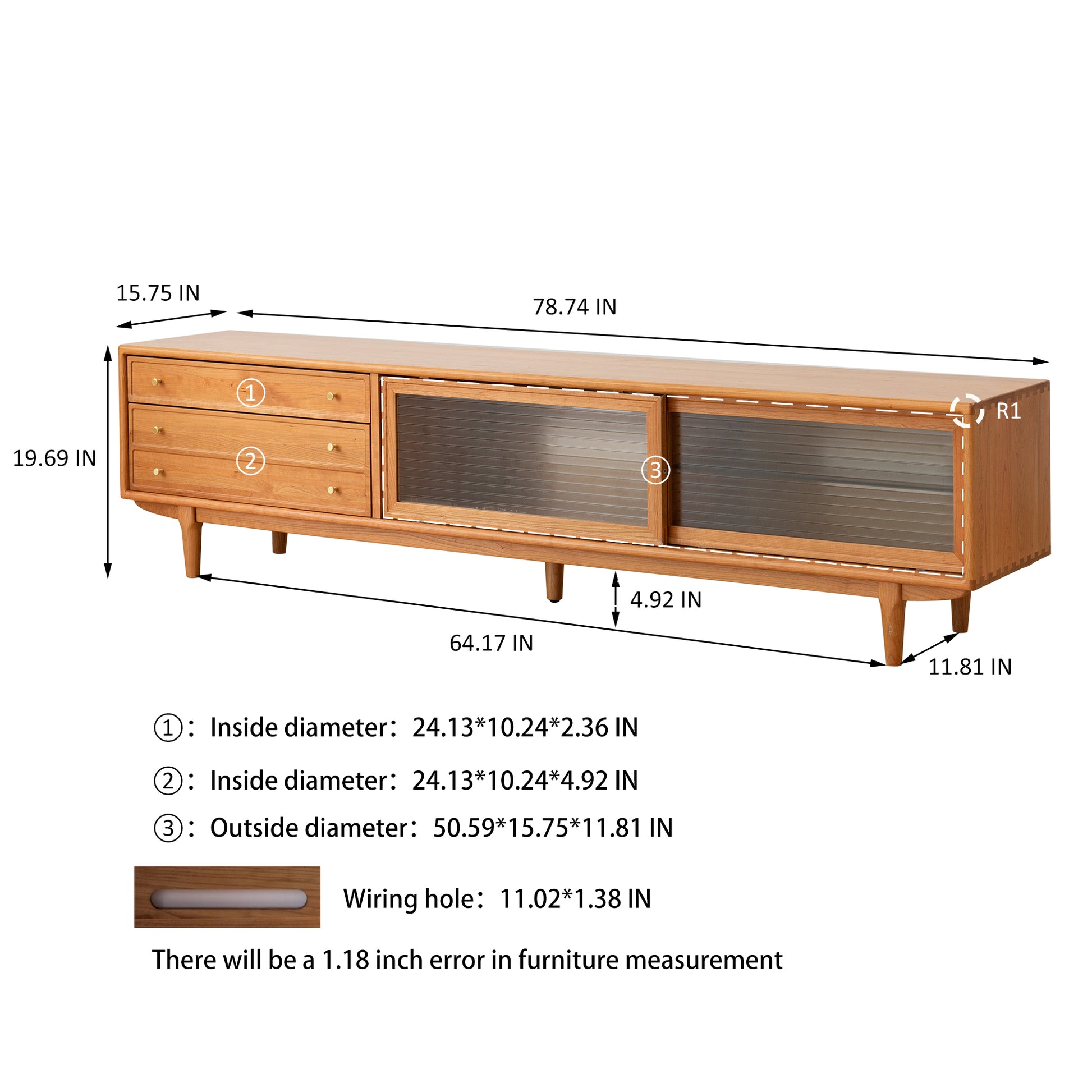 North America Fas Grade Solid Cherry Wood Tv Cabinet With Chinese Changhong Glass Doors, Two Drawer Storage Space Tv Standing Natural Wood Primary Living Space 70 Inches 70 79 Inches European,Modern