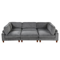 163''Modular Sectional Sofa,With Ottoman L Shaped Corner Sectional For Living Room,Office, Apartment 6 Seater Grey Polyester 6 Seat