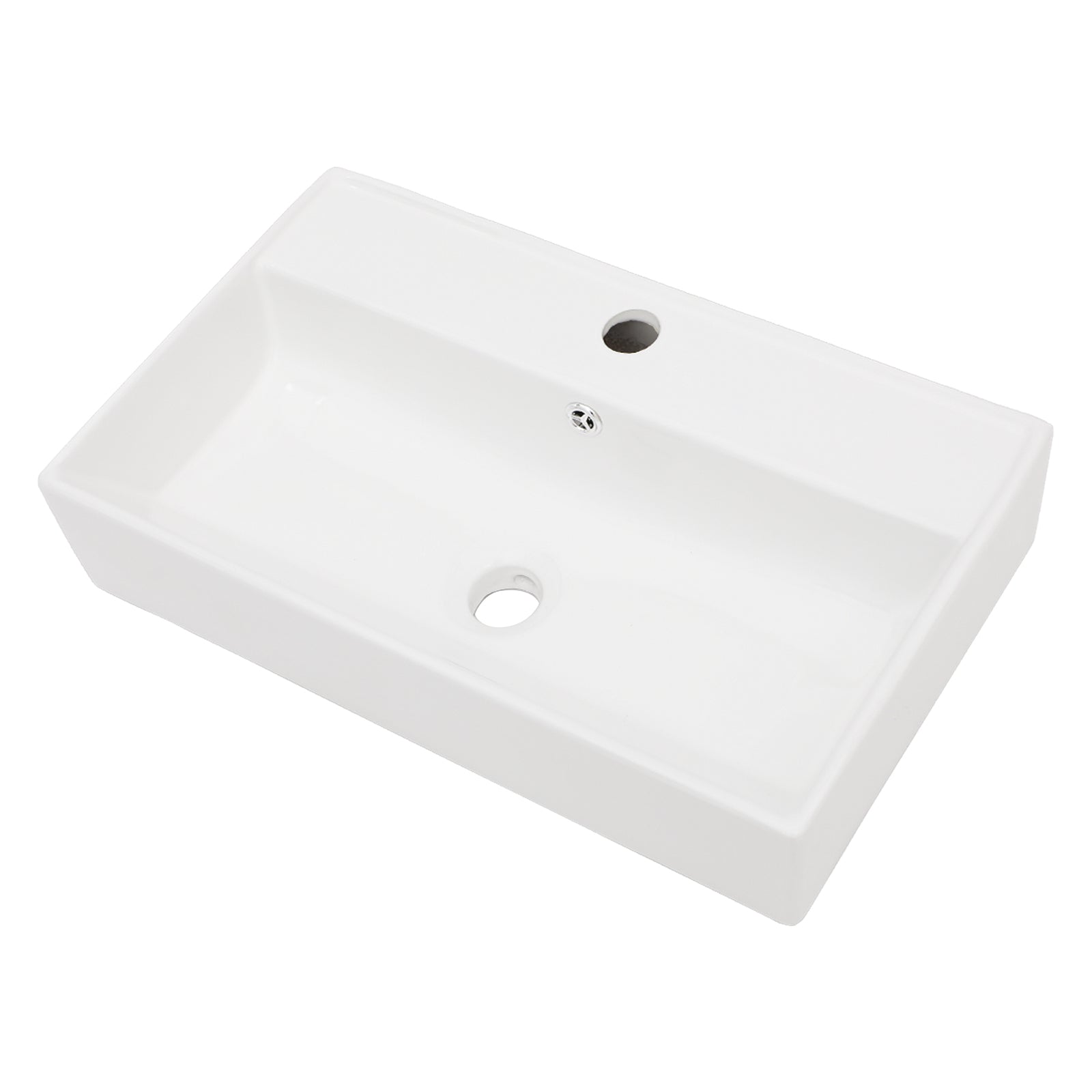 21X12 Inch White Ceramic Rectangle Wall Mount Bathroom Sink With Single Faucet Hole And Overflow White Ceramic