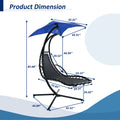 Hanging Chaise Lounger With Removable Canopy, Outdoor Swing Chair With Built In Pillow, Hanging Curved Chaise Lounge Chair Swing For Patio Porch Poolside, Hammock Chair With Stand Navt Navy Metal