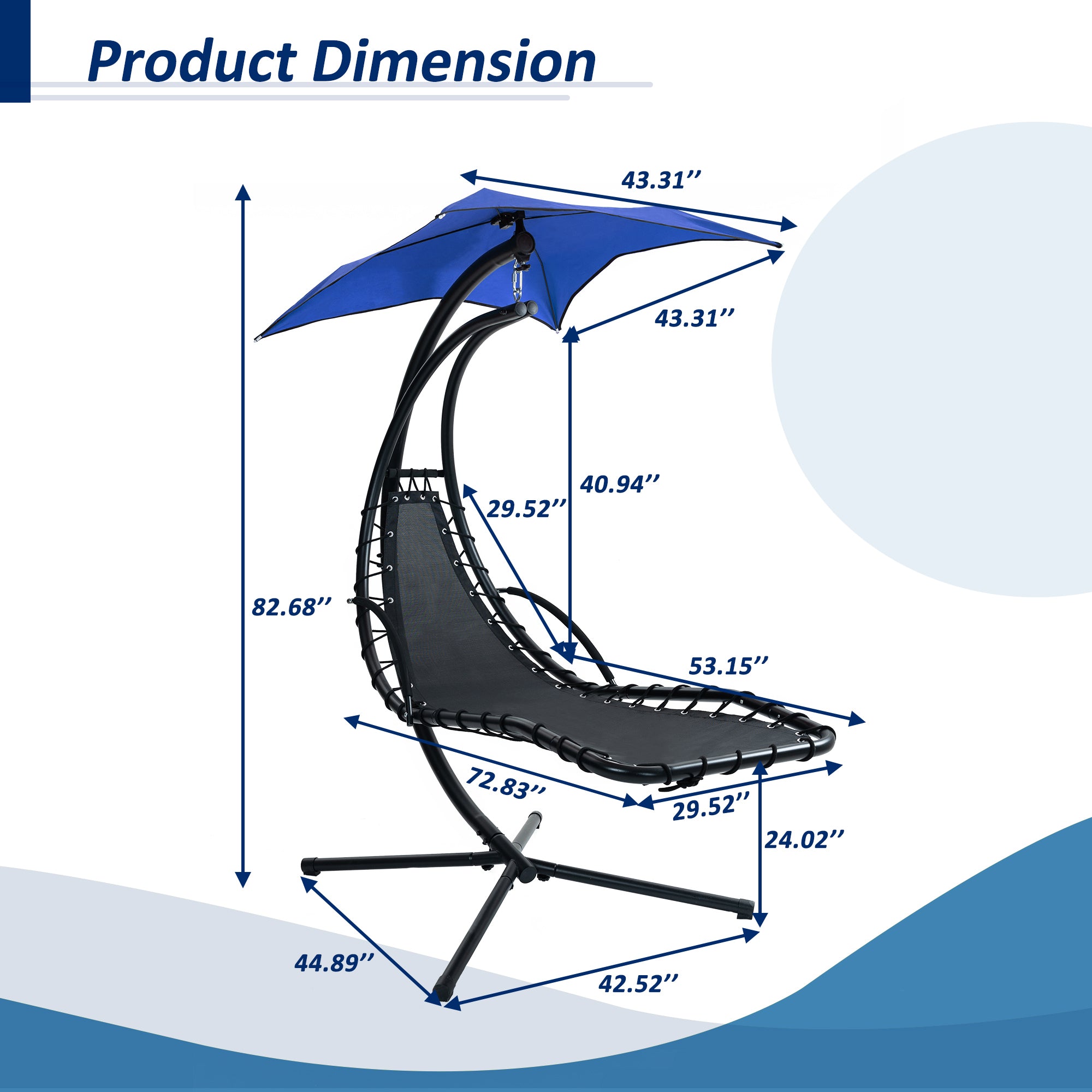 Hanging Chaise Lounger with Removable Canopy, Outdoor navy-metal