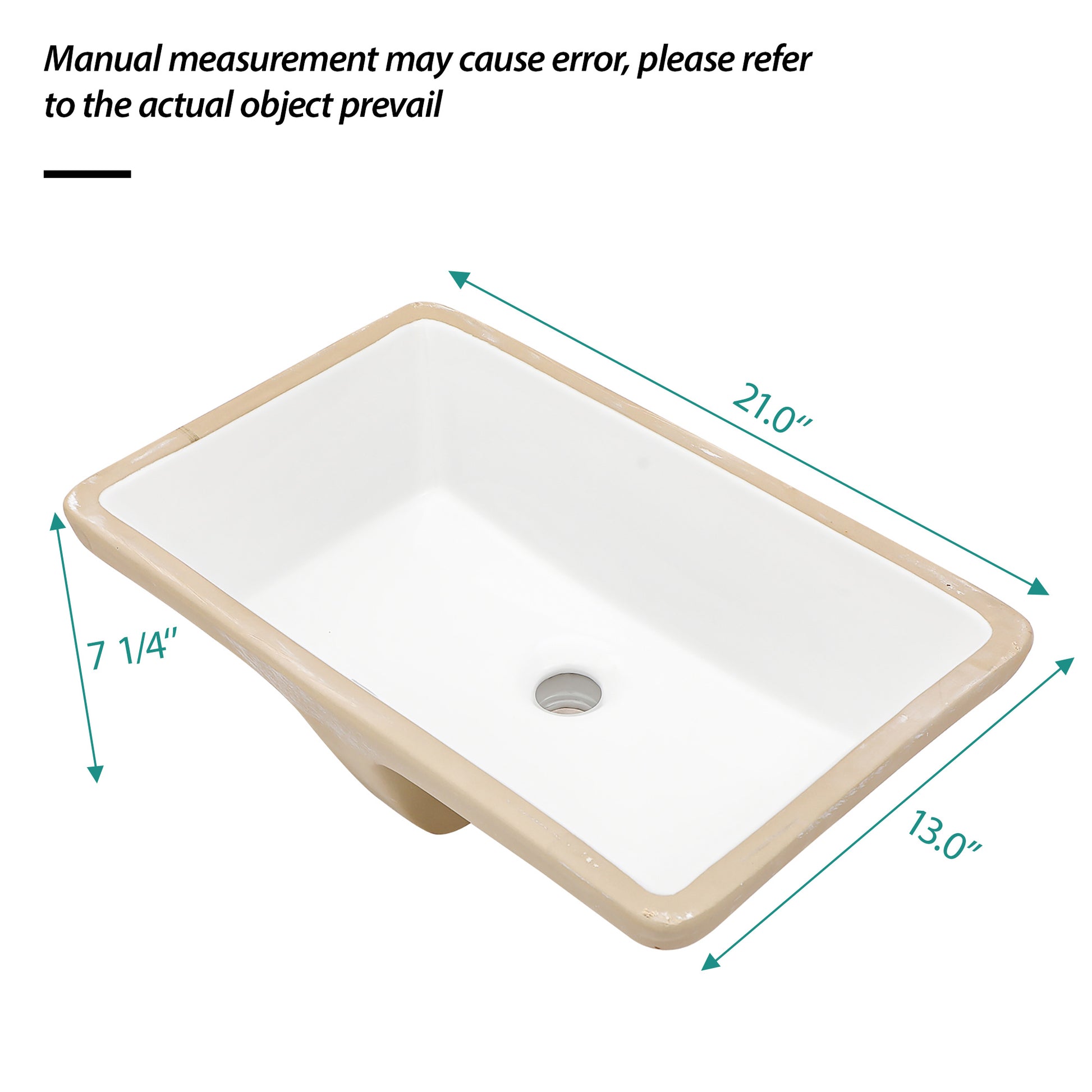 21"X13" White Ceramic Rectangular Undermount Bathroom Sink With Overflow White Ceramic