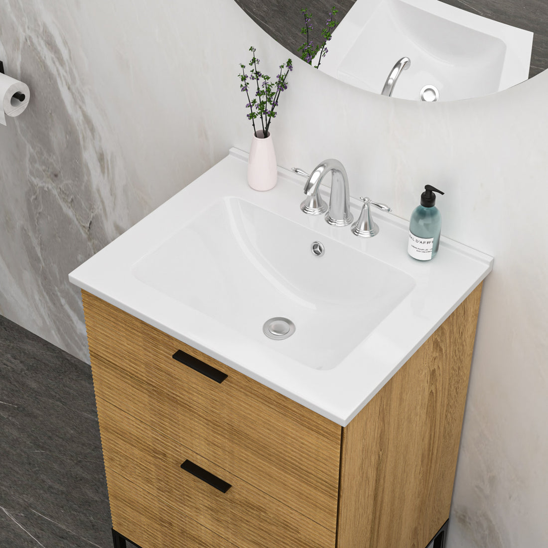 24"X19.7" White Rectangular Single Vanity Top With 3 Faucet Hole And Overflow Sink Only White Ceramic