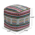 Inca Handcrafted Peruvian Print Square Pouf, White, Pink, Multicolor Multicolor Fabric