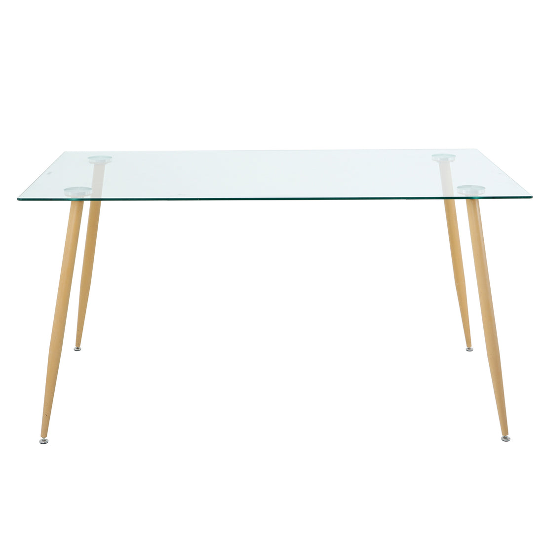 Modern Kitchen Glass Dining Table 63" Rectangular Tempered Glass Table Top,Clear Dining Table Metal Legs, Wood Grain Legs Clear Rectangular Glass