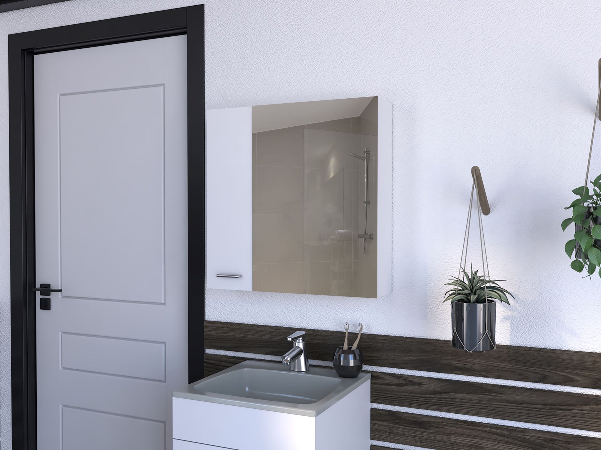 Medicine Cabinet Prague, Four Internal Shelves, Single Door, White Finish White Particle Board