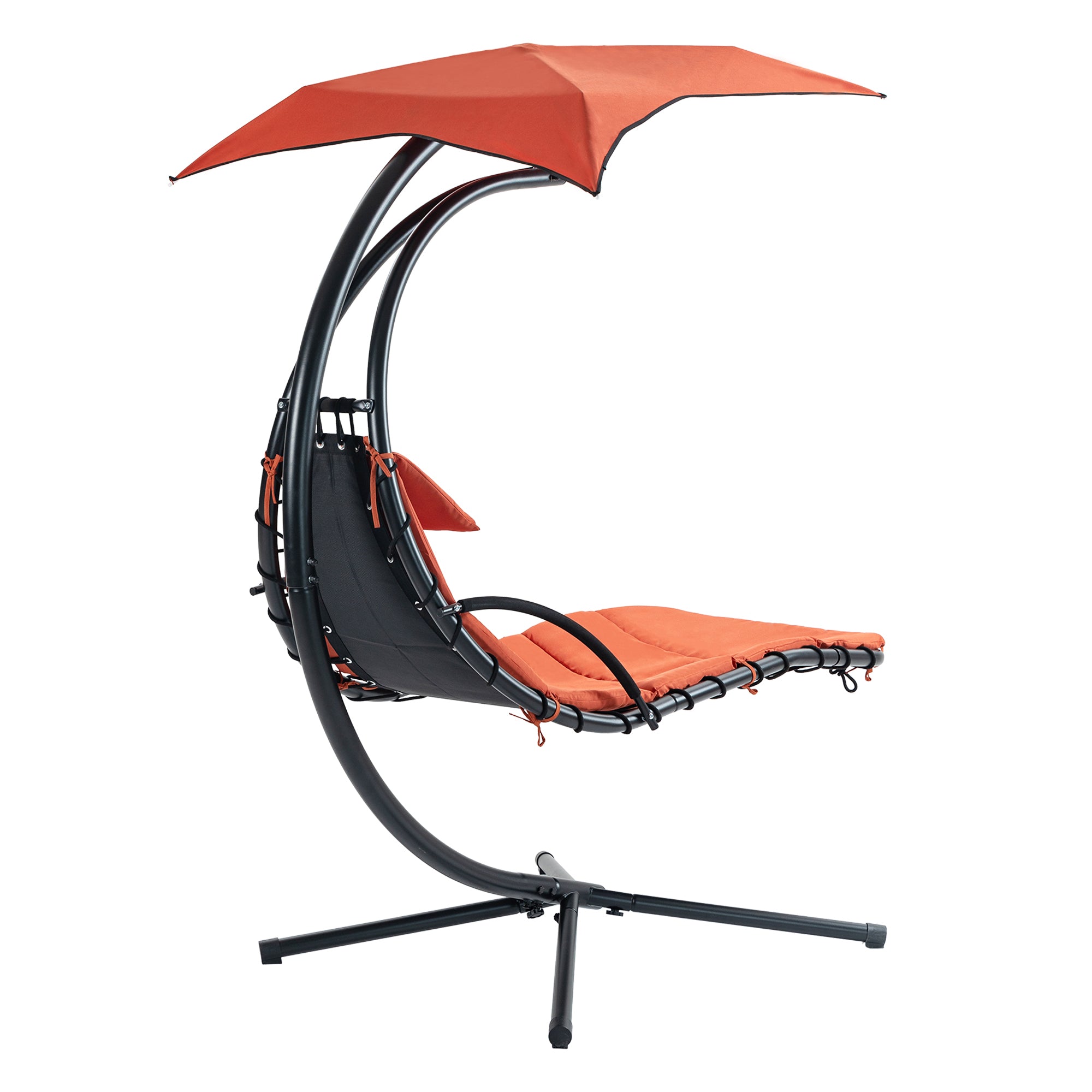 Hanging Chaise Lounger with Removable Canopy, Outdoor orange-metal