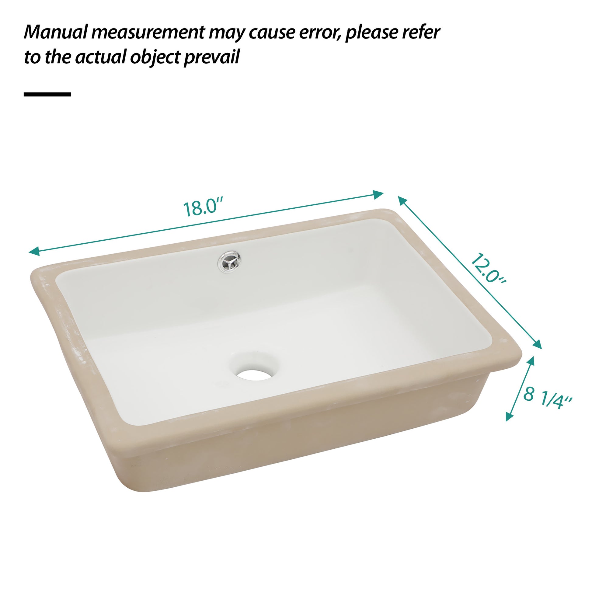 18"X12" White Ceramic Rectangular Undermount Bathroom Sink With Overflow White Ceramic