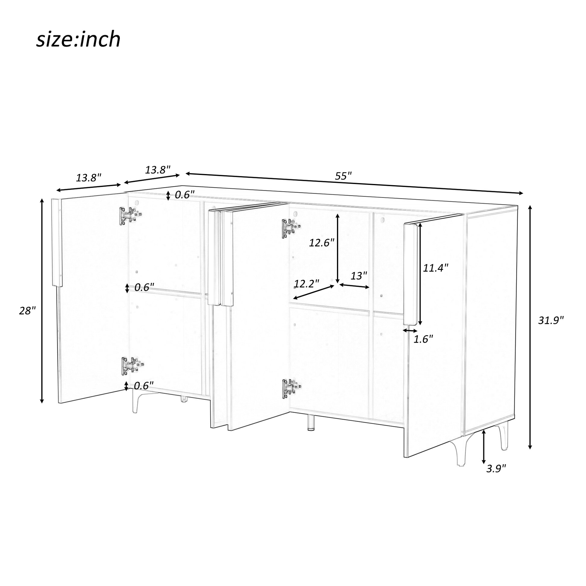 Glossy Finish Light Luxury Storage Cabinet, Adjustable, Suitable For Living Room, Study, Hallway. Navy Blue Mdf