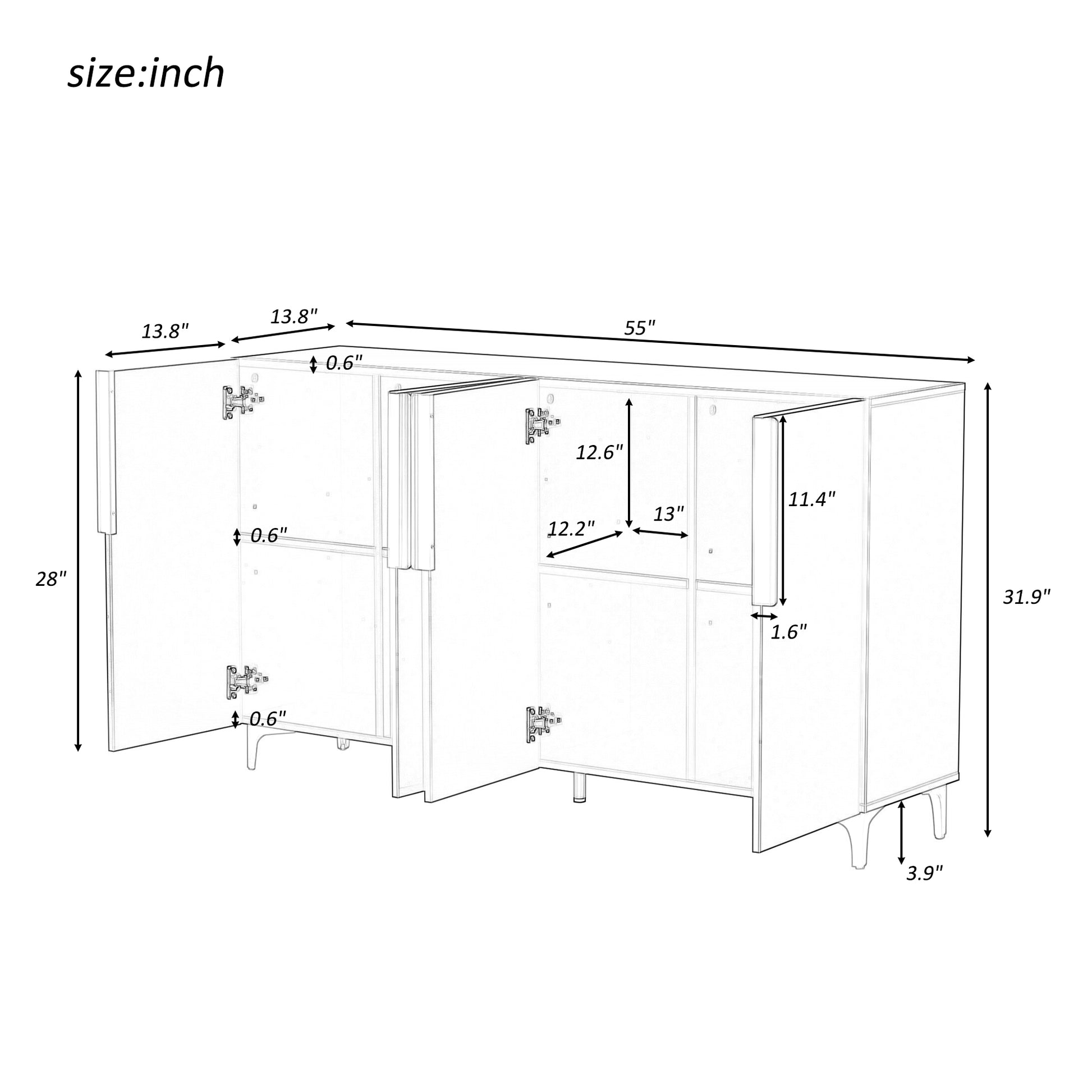 Glossy Finish Light Luxury Storage Cabinet, Adjustable, Suitable For Living Room, Study, Hallway. Black Mdf