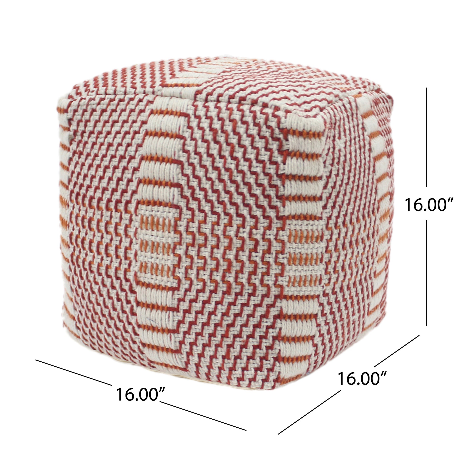 Morro Bay Handcrafted Water Resistant Pouf, Orange And Red Multi Red Waterproof Fabric