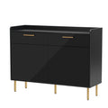 Wooden Storage Cabinet With Drawers, Steel Pipe Table Legs, Suitable For Hallway, Study, Living Room. Black Mdf