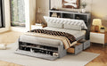 Wood Queen Size Platform Bed With Storage Headboard, Shoe Rack And 4 Drawers,Gray Box Spring Not Required Queen Gray Wood Bedroom Bed Frame Solid Wood Mdf