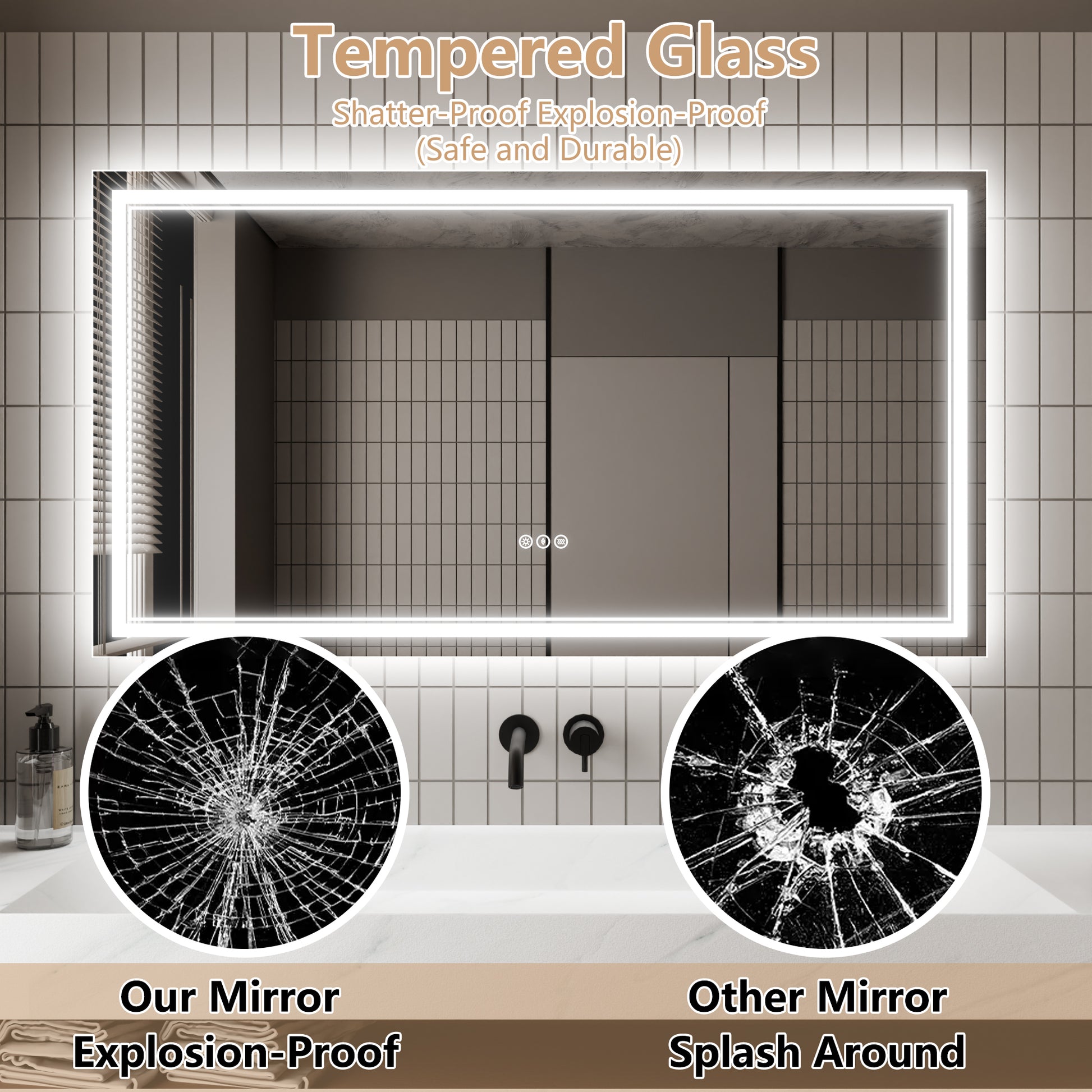 LED Bathroom Mirror, 30x55 inch Bathroom Vanity white-aluminium