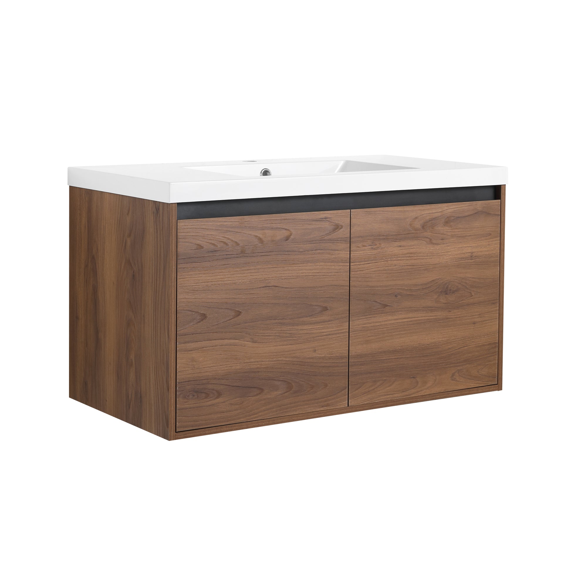 Brown 36 Inch Bathroom Vanity With Resin Countertop Sink, 2 Doors Bathroom Cabinet Set Brown Bathroom American Design Engineered Wood