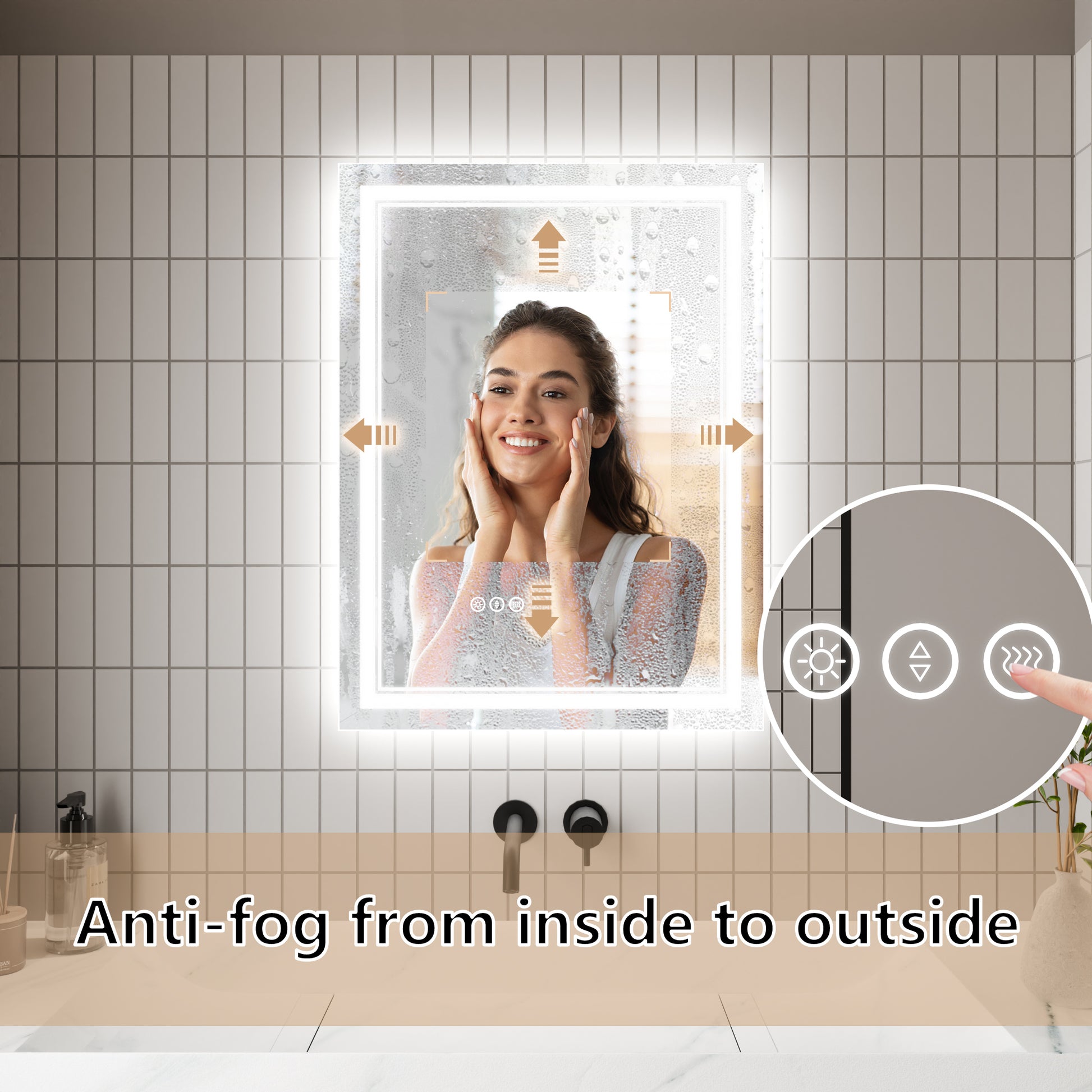 Led Bathroom Mirror, 24X32 Inch Bathroom Vanity Mirrors With Lights, Mirrors For Wall With Smart Touch Button, Anti Fog, Memory Function, Stepless Dimmable Makeup Mirror Horizontal Vertical White Aluminium