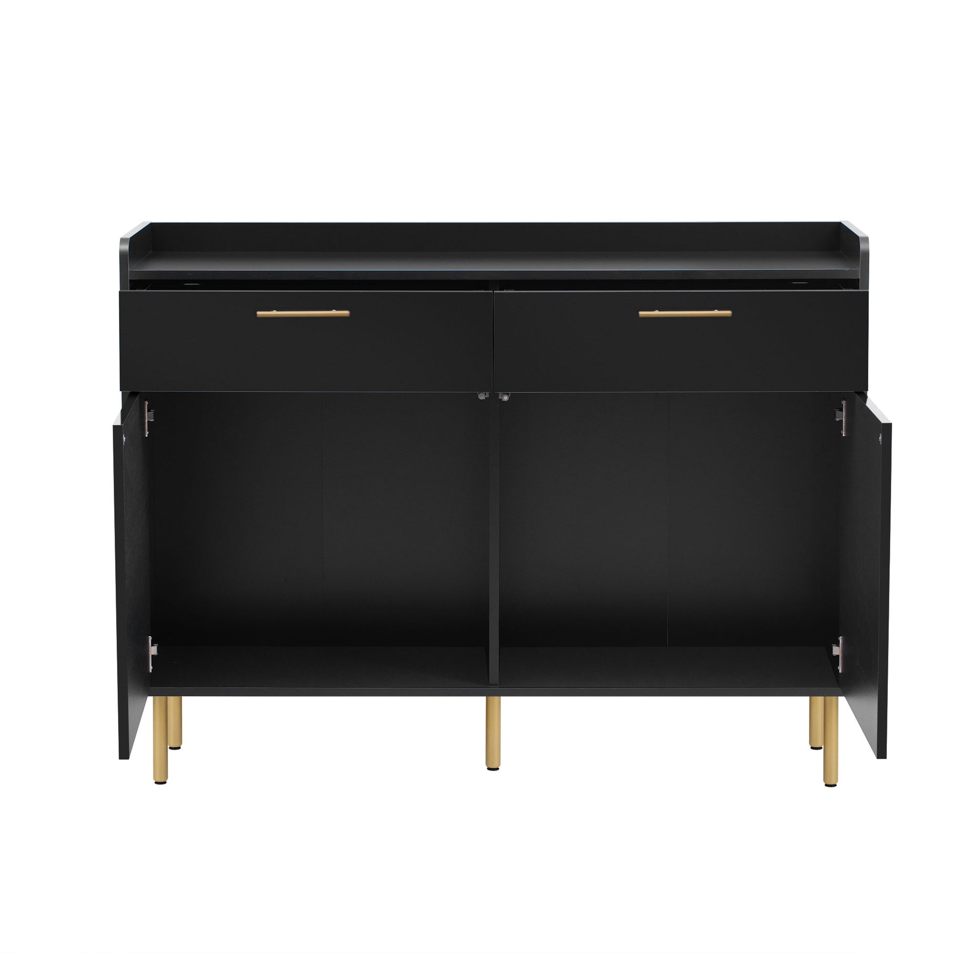 Wooden Storage Cabinet With Drawers, Steel Pipe Table Legs, Suitable For Hallway, Study, Living Room. Black Mdf