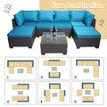 Outdoor Garden Patio Furniture 7 Piece Pe Rattan Wicker Cushioned Sofa Sets And Coffee Table, Patio Furniture Set Outdoor Couch Outdoor Couch Patio Furniture Outdoor Sofa Patio Couch Yes Complete Patio Set Black Blue Rust Resistant Frame Water Resistant
