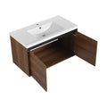 Brown 36 Inch Bathroom Vanity With Resin Countertop Sink, 2 Doors Bathroom Cabinet Set Brown Bathroom American Design Engineered Wood