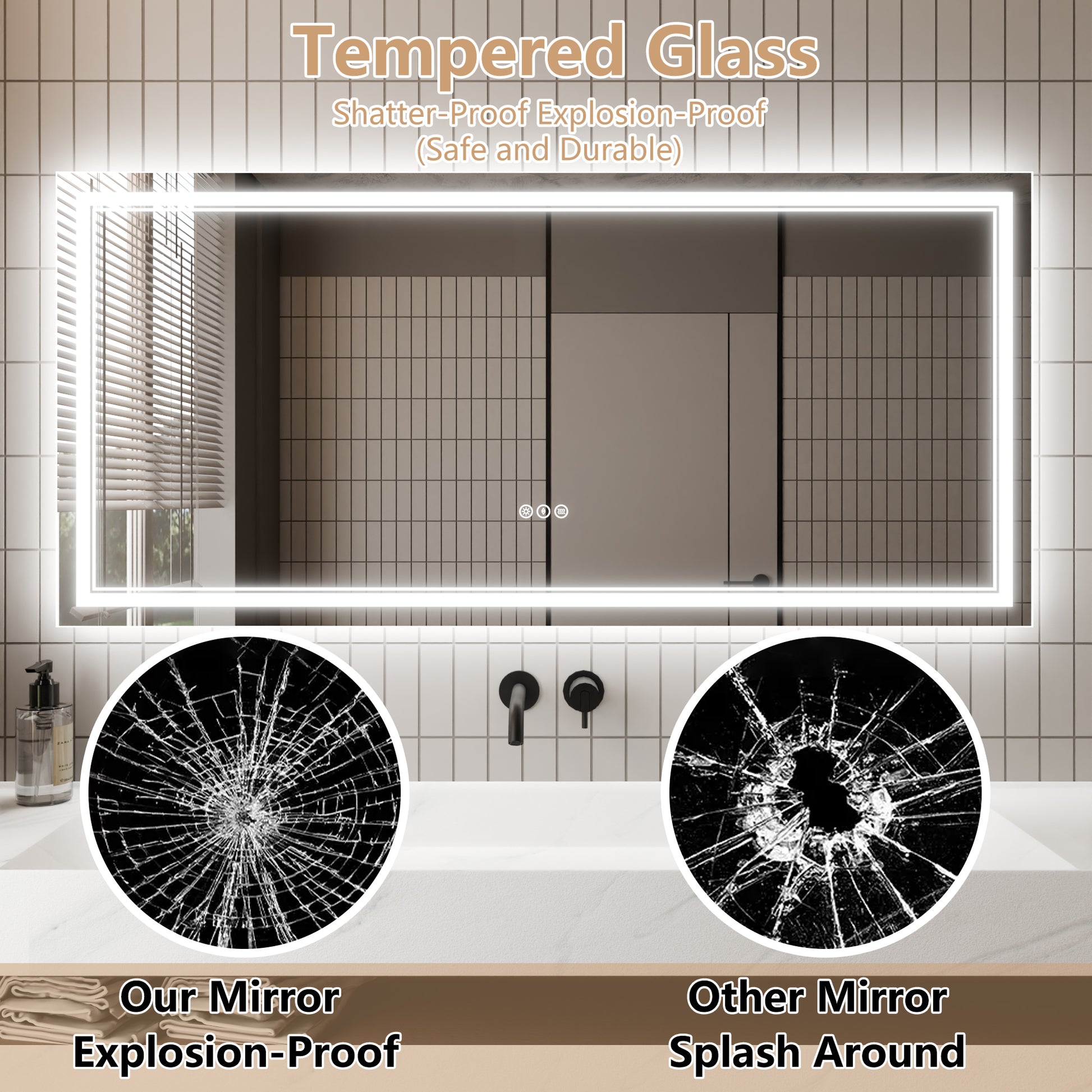 Led Bathroom Mirror, 28X60 Inch Bathroom Vanity Mirrors With Lights, Mirrors For Wall With Smart Touch Button, Anti Fog, Memory Function, Stepless Dimmable Makeup Mirror Horizontal Vertical White Aluminium