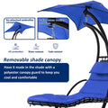 Hanging Chaise Lounger With Removable Canopy, Outdoor Swing Chair With Built In Pillow, Hanging Curved Chaise Lounge Chair Swing For Patio Porch Poolside, Hammock Chair With Stand Navt Navy Metal