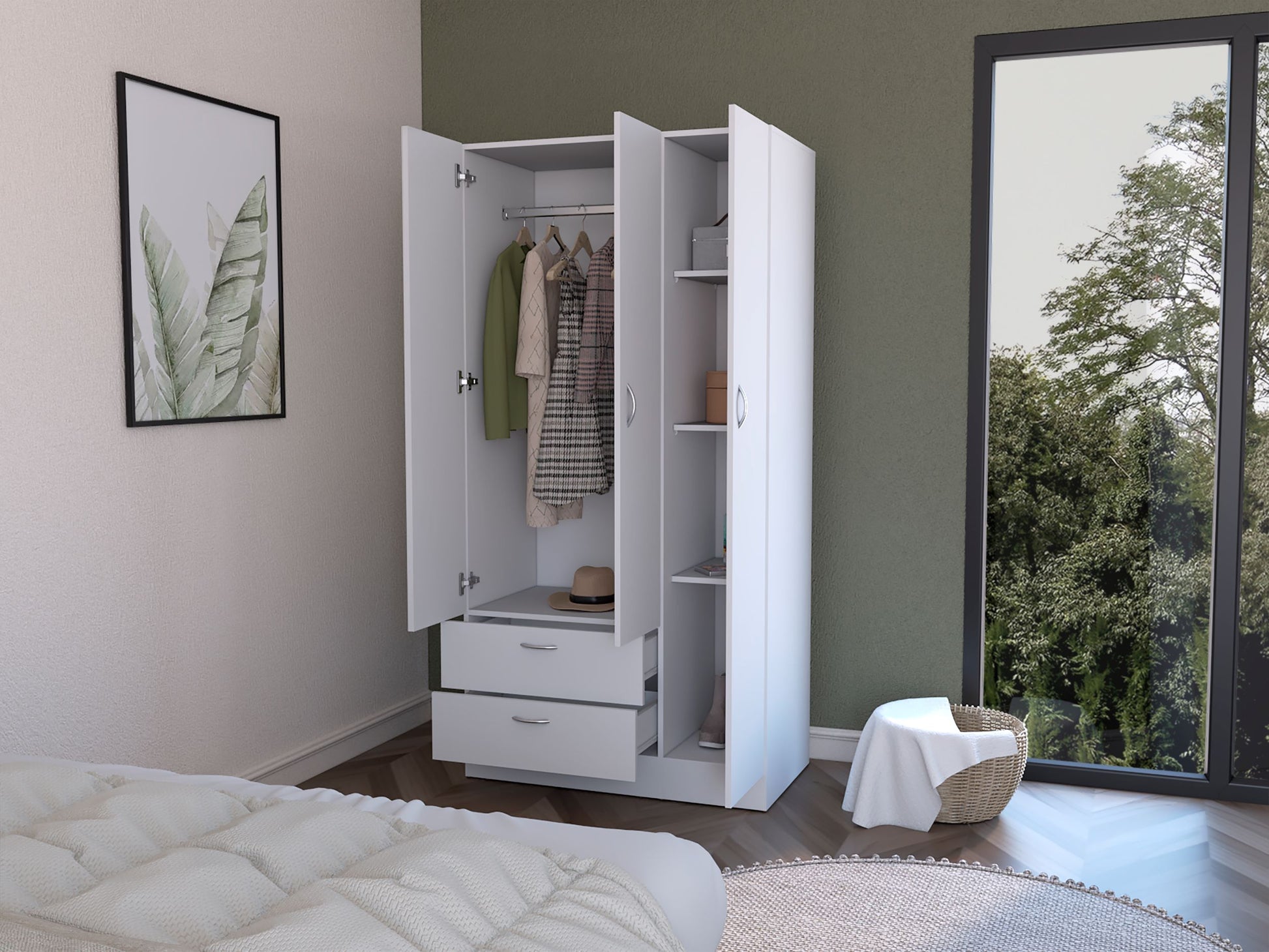 Armoire Haddam, Bedroom, White White Particle Board Engineered Wood