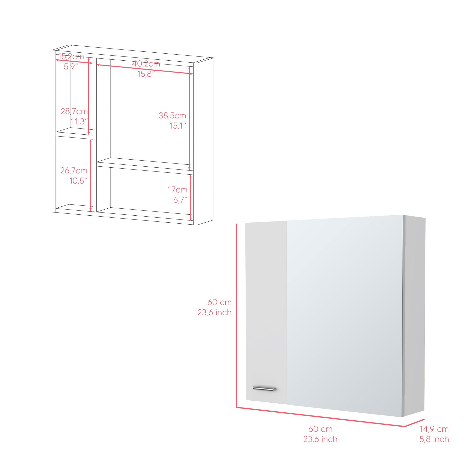 Medicine Cabinet Prague, Four Internal Shelves, Single Door, White Finish White Particle Board