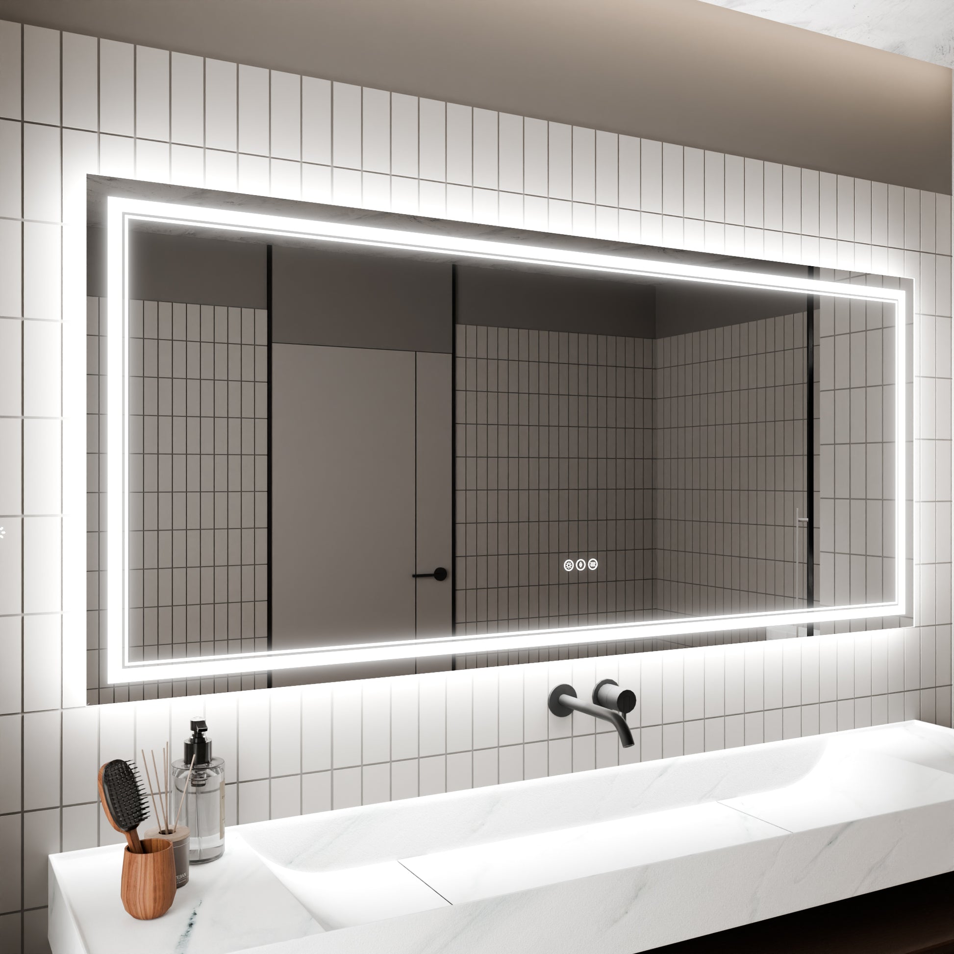 LED Bathroom Mirror, 32x72 inch Bathroom Vanity white-aluminium