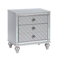 Contemporary Nightstands With Mirror Frame Accents, Bedside Table With Two Drawers And One Hidden Drawer, End Table With Crystal Pull For Living Room,Bedroom, Silver Silver 3 Drawers Solid Wood Mdf