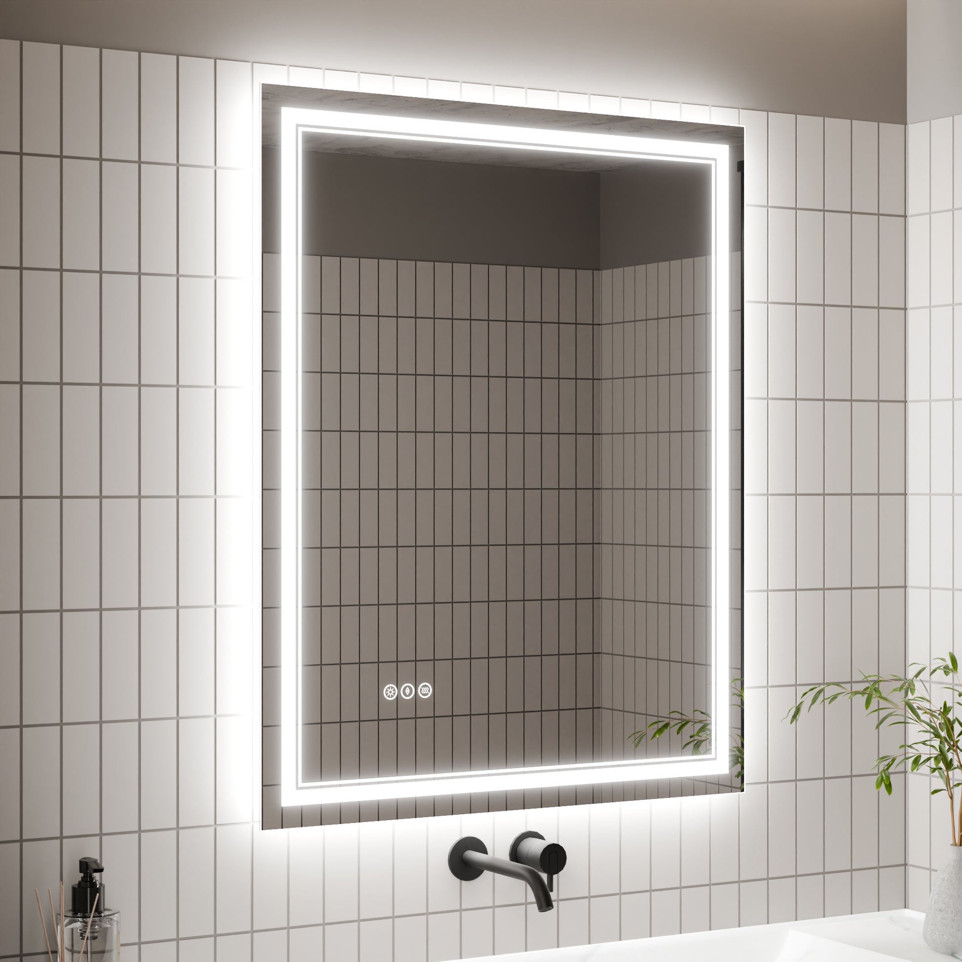 LED Bathroom Mirror, 32x40 inch Bathroom Vanity white-aluminium