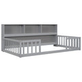 Twin Floor Bed With Bedside Bookcase,Shelves,Guardrails,Grey Twin Grey Bedroom American Design Pine