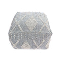 Diamond Large Handcrafted Faux Yarn Pouf, Ivory And Grey Ivory Grey Fabric