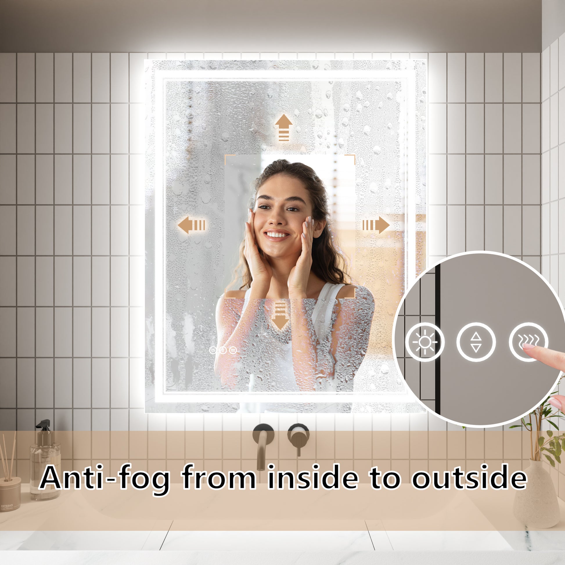 Led Bathroom Mirror, 32X40 Inch Bathroom Vanity Mirrors With Lights, Mirrors For Wall With Smart Touch Button, Anti Fog, Memory Function, Stepless Dimmable Makeup Mirror Horizontal Vertical White Aluminium