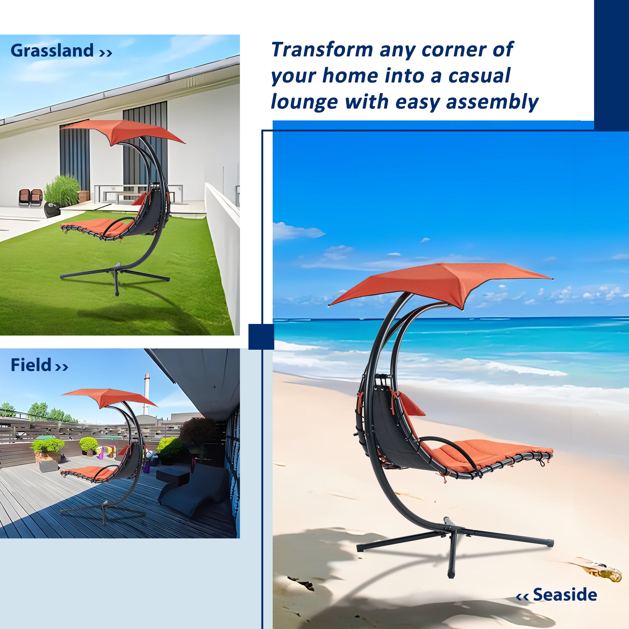 Hanging Chaise Lounger with Removable Canopy