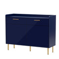 Wooden Storage Cabinet With Drawers, Steel Pipe Table Legs, Suitable For Hallway, Study, Living Room. Navy Blue Mdf